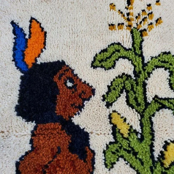 Vintage Native American Corn Stalk Finished Latchhook Wall Tapestry 35 x‎ 29